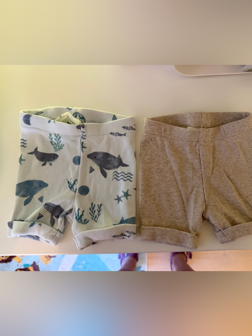 New H&M Ocean Print and Neutral Ribbed Shorts - 2-Pack NB